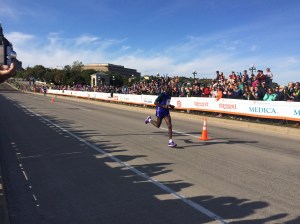 Male winner of the Twin Cities Marathon, Dominic Ondoro